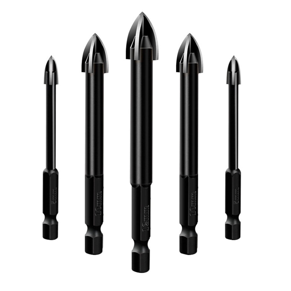 1 Set/5PCS Tile Drill Bit Alloy 4 Cutting Edges Bit Cross Head Drill Hole Opener