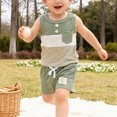thumbnail image 7 of Toddler Boy Summer Outfits Baby Boys Cloting Set 2 Piece Outfit Color Block Striped Sleeveless Top Drawstring Shorts Casual Daily Wear, 7 of 7