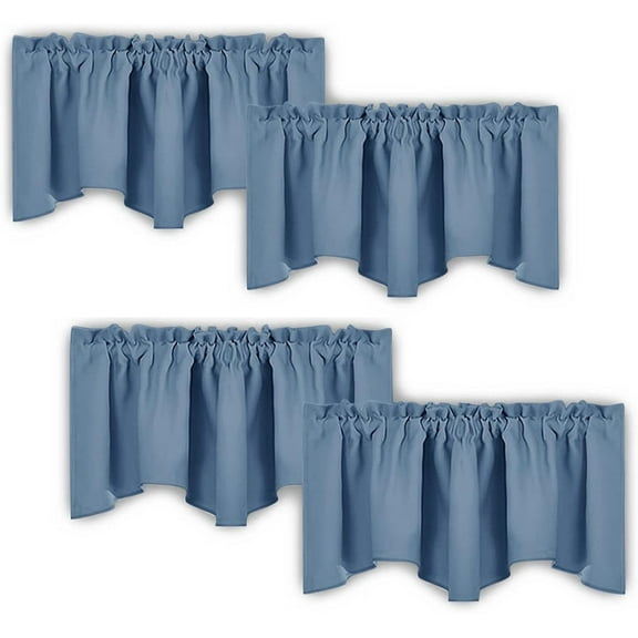 NICETOWN 4 Panels Blackout Curtain Valances for Kitchen Windows, Rod Pocket Scalloped Window Valance Curtains Thermal Insulated Privacy Protection Window Drapes, 52"x18", Stone Blue
