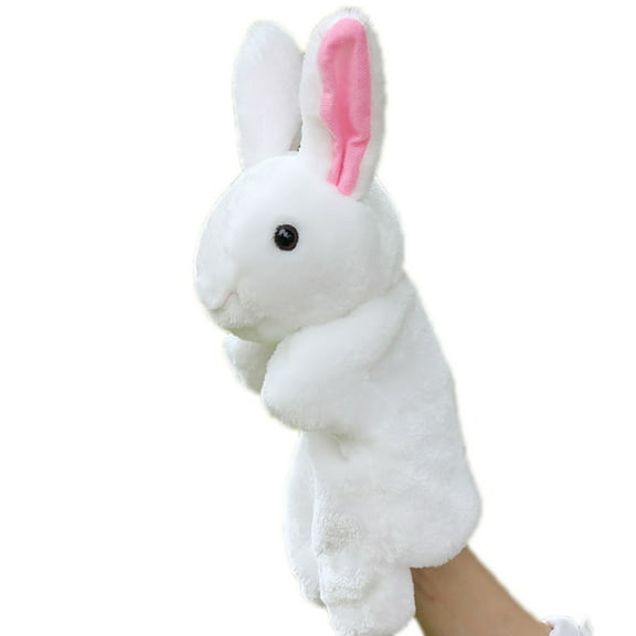 keusn cute cartoon animal doll kids glove hand puppet rabbit plush bunny finger toys white
