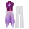 thumbnail image 3 of Doomiva Kids Girls Church Worship Praise Dance Outfit Sleeveless Sequin Tunic Swing Dress with Liturgical Pants Purple 6, 3 of 5