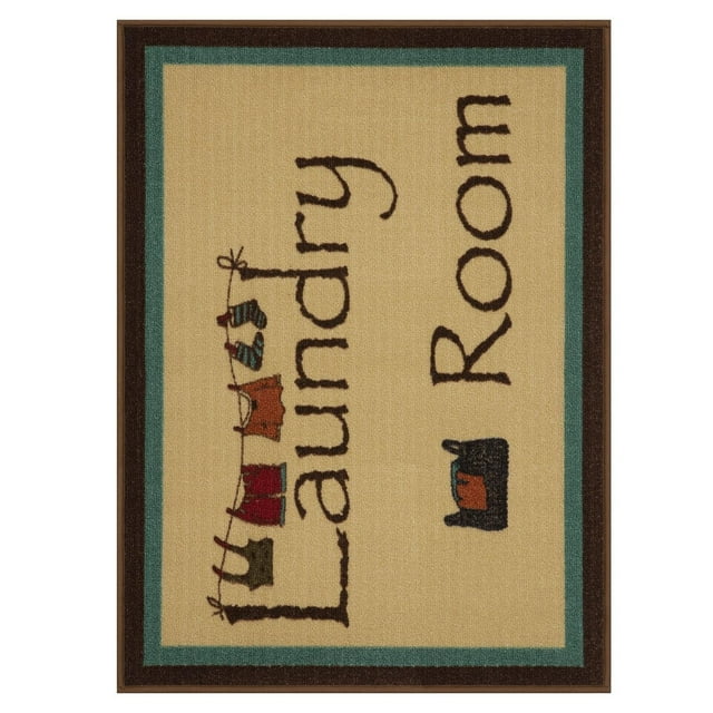 Ottomanson Laundry Collection Non-Slip Rubberback 2x5 Laundry Room Runner Rug, 20" x 59", Beige Laundry