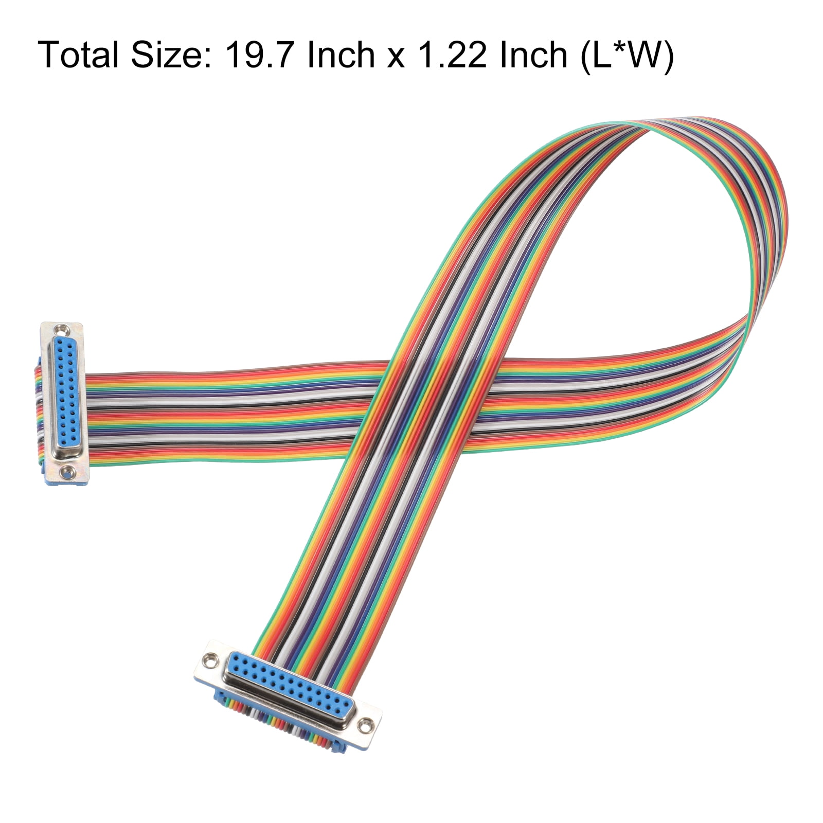 4 Pcs IDC Rainbow Wire Flat Ribbon Cable DB25 Female to DB25 Female 19.7 Inch Length 2.54mm Pitch Breadboard Jumper Wires for Electronic Projects