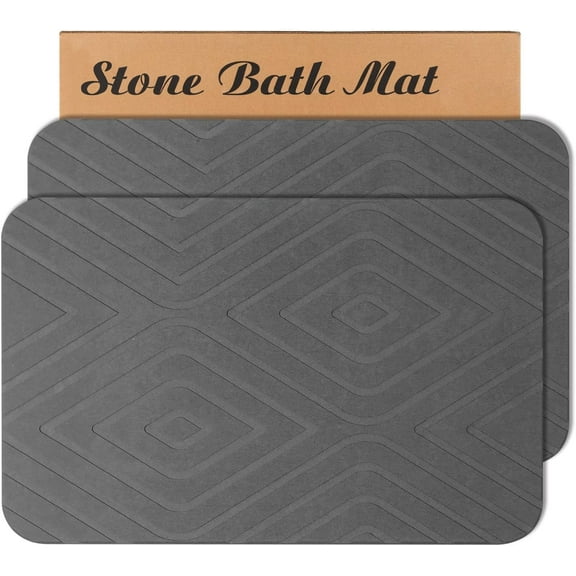 LKIFFA-2 Pack Stone Bath Mat, Diatomaceous Earth Shower Mat, Non-Slip Super Absorbent Quick Drying Bathroom Kitchen Floor Mat, 24x15, Grey