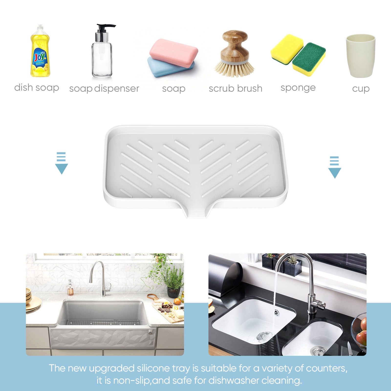 NIUHOM 2 Pcs Kitchen Soap Tray, Kitchen Sink Tray, Self Draining Silicone  Sponge Holder, Soap Tray for Kitchen Sink Bathroom, Sink Caddy Organizer  for