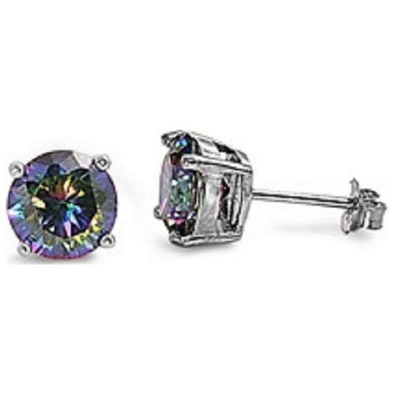 Sterling Silver Cubic Zirconia Casting Round Stud Earrings Mystic Simulated Topaz