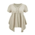 thumbnail image 4 of DARING DIVA Women's Plus Size V Neck Short Sleeve Asymmetric Hem Babydoll Top 2X Apricot, 4 of 5