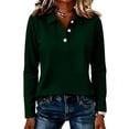 thumbnail image 3 of Women's Polo Shirts Golf Henely Button Down Tops Collared 3/4 Sleeve Tunic Work Blouses Plain Lightweight Clothes Dark Green S, 3 of 6