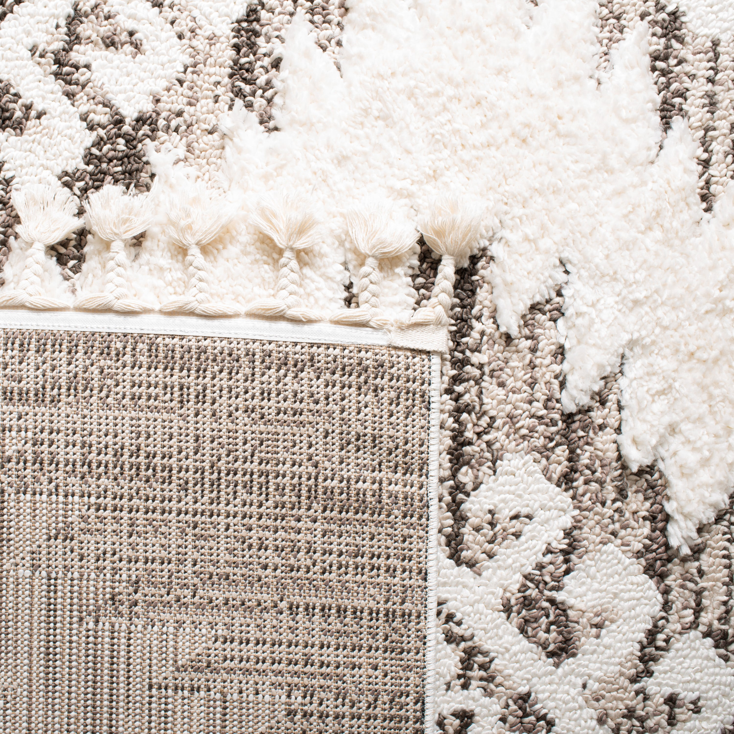 SAFAVIEH Moroccan Tassel Shag Desmond Area Rug, Ivory/Brown, 9' x 12'
