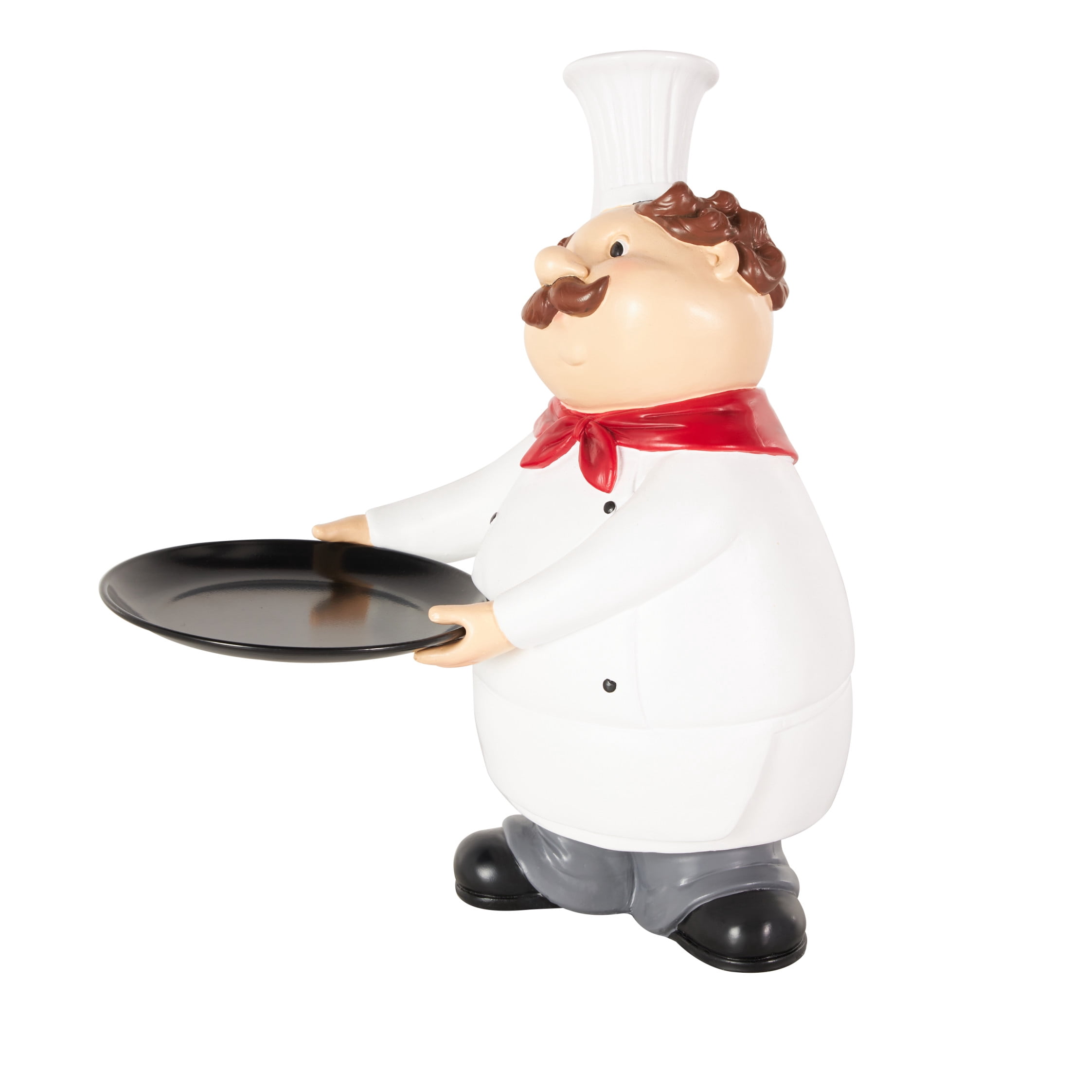 11" x 13" White Polystone Kitchen Decorative Figurine Chef Sculpture with Black Tray, by DecMode