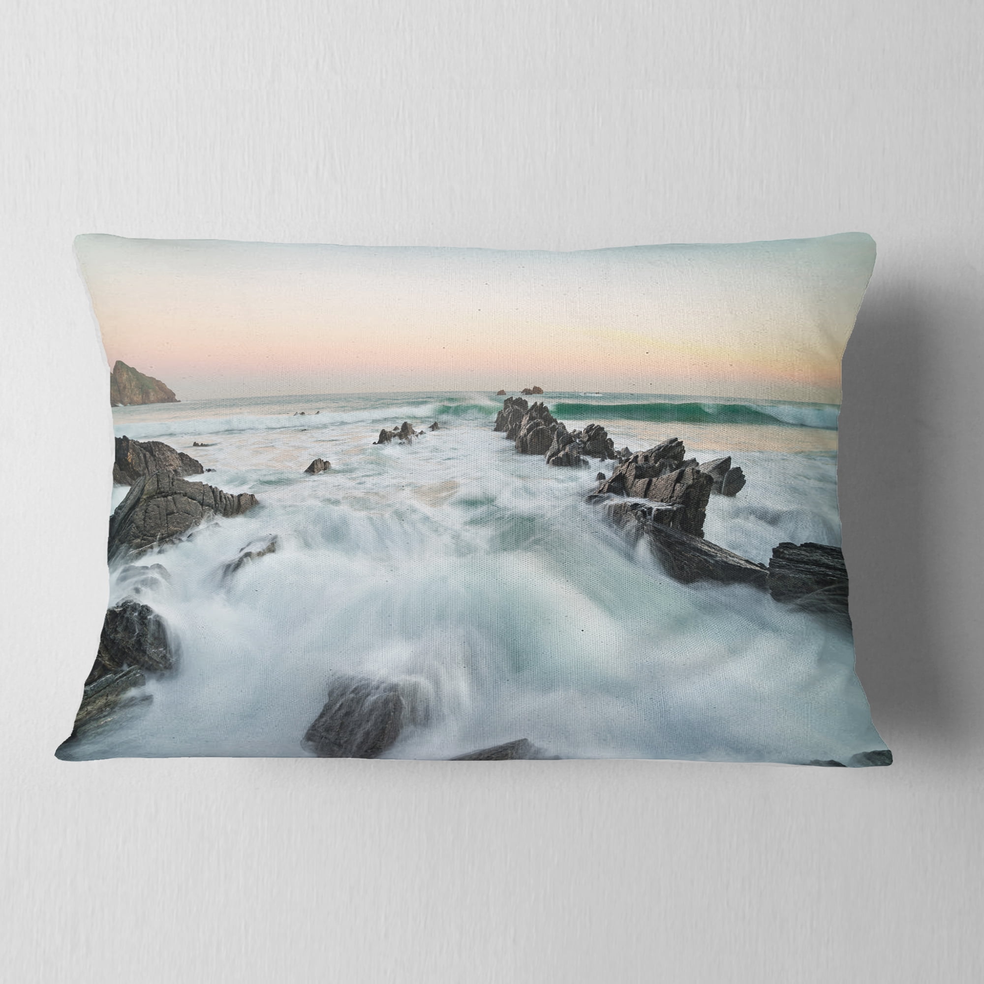 Designart 12" x 20" Blue Polyester Throw Pillow
