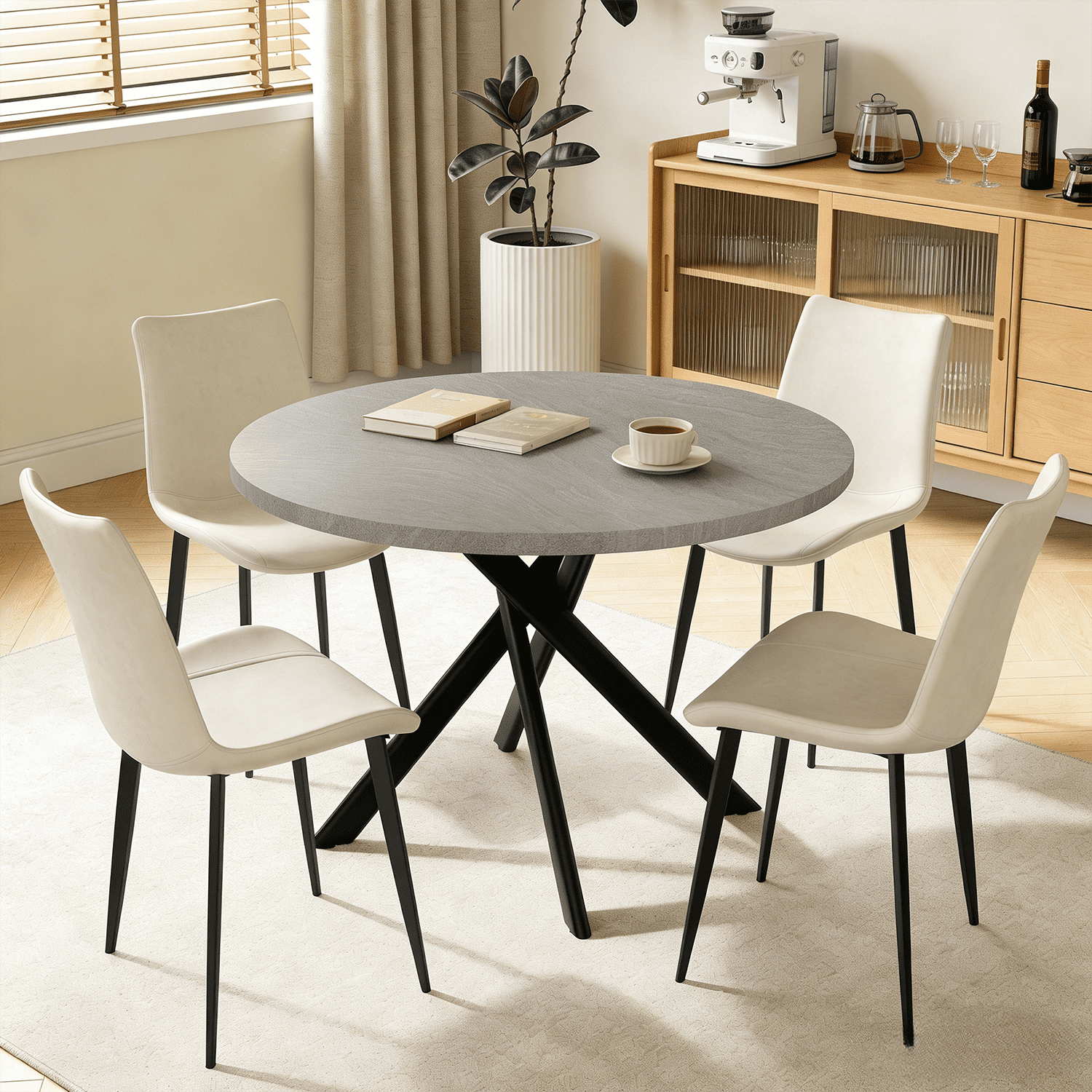 43.5" Round Dining Table for 4, Space Saving Kitchen Table with Metal Legs, Mid Century Modern Dining Table for Dining Living Room Apartment Small Space