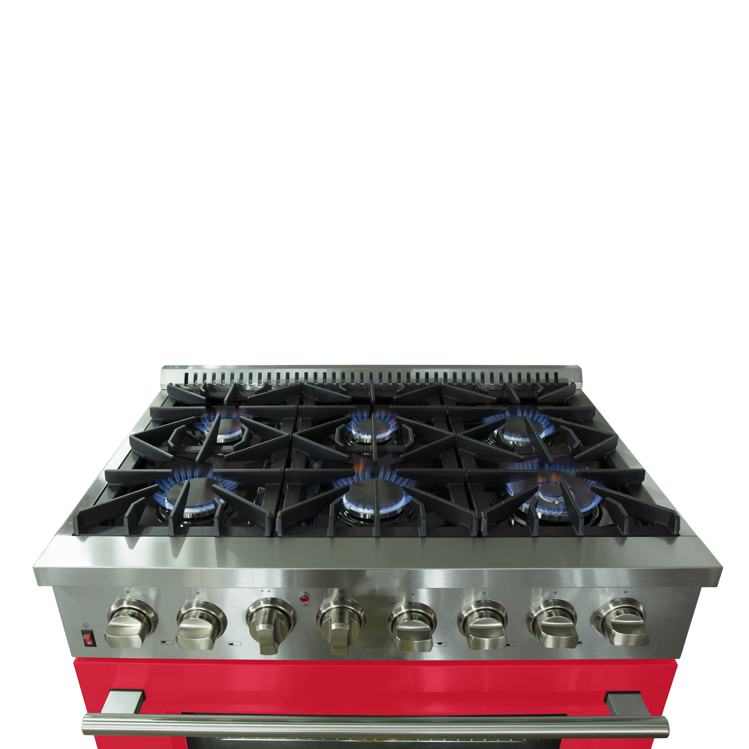 Forno Galiano 36-Inch Freestanding Dual Fuel Range, 6 Burners, Double Convection Ovens, Red Door