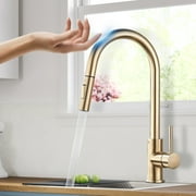Zovajonia Touch on Kitchen Sink Faucet Pull Down Sprayer Brushed Gold Mixer Taps Sensor