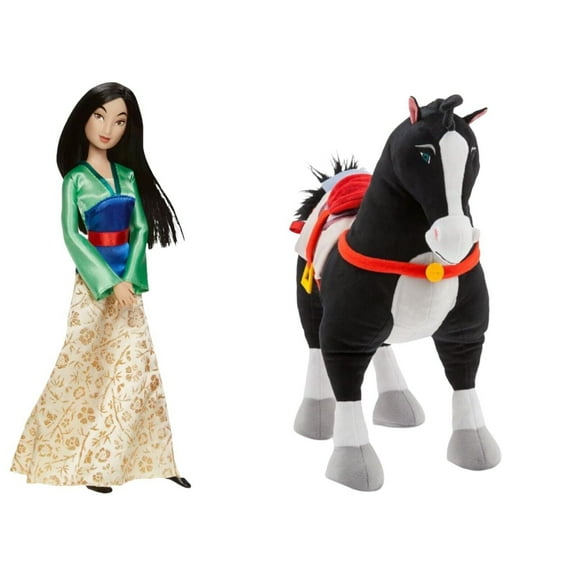 Khan 15” Black Horse Saddle & Classic Mulan Doll Plush Toy Disney Store Stuffed New