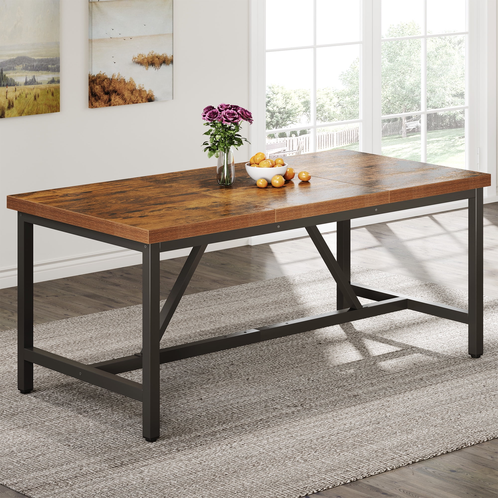 DWVO 71in Farmhouse Large Wood Dining Table for 6 8 People for Kitchen Dinning Room Living Room