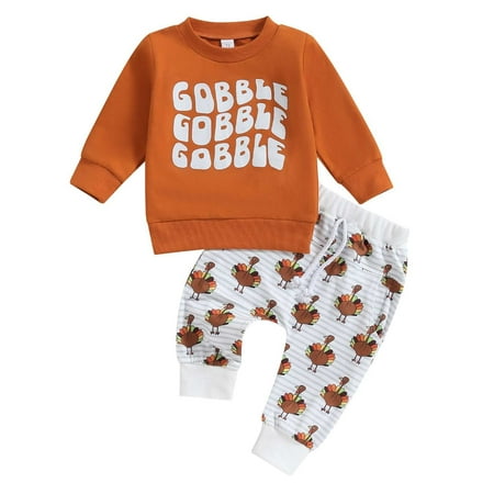 

Binhe Children s Two P-iece Set Toddler Boys Girls Set Autumn/Winter Turkey Letter Printing Sweater Solid Color Lace Up Pants Two P-iece Set Party Birthday School