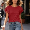 thumbnail image 2 of Admvng Womens Scoop Neck Casual Tops Ruffle Short Sleeve Summer Loose Fit Blouses, 2 of 7