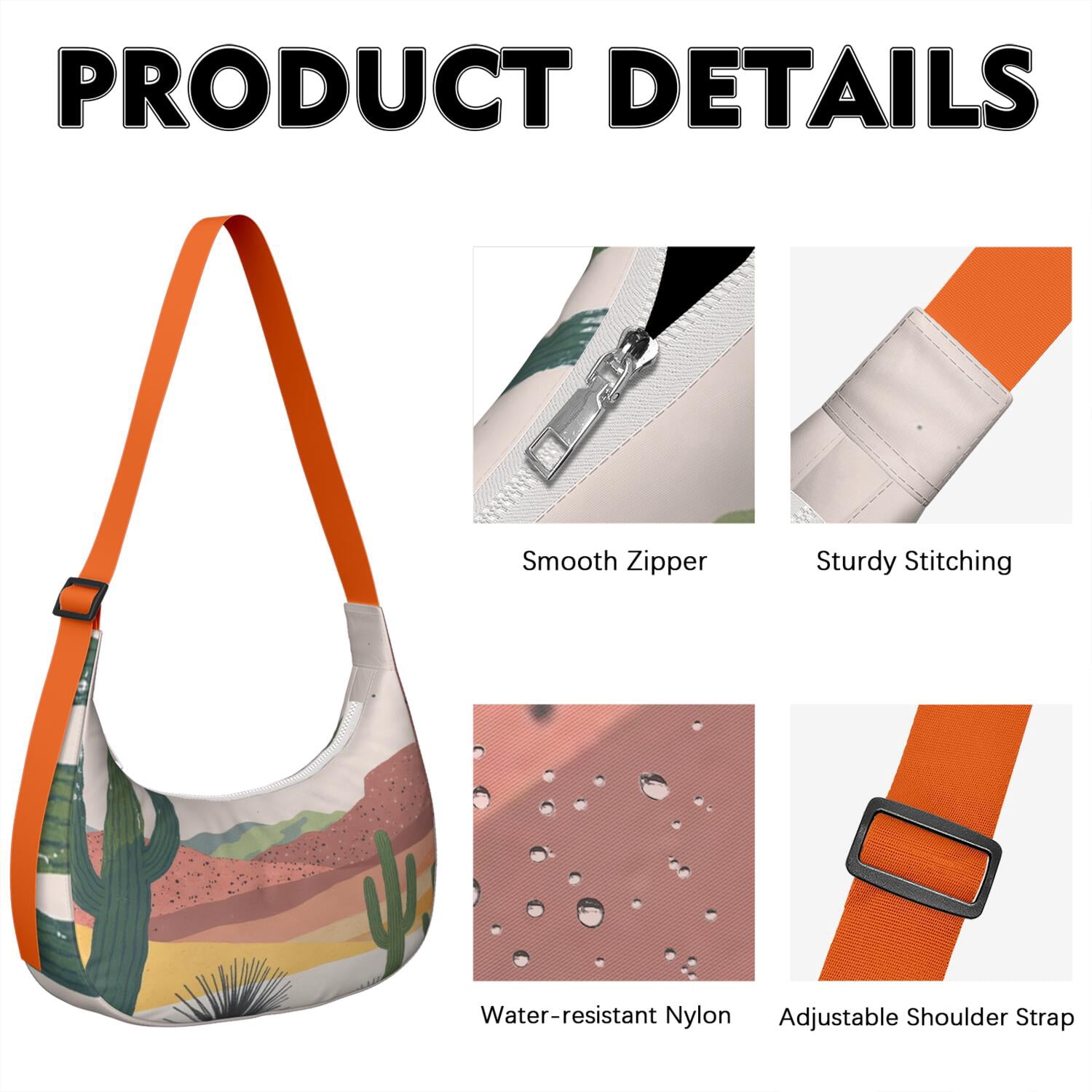 Cactus Desert Crescent Bag Adjustable Strap Bag for Daily Use Everyday Work