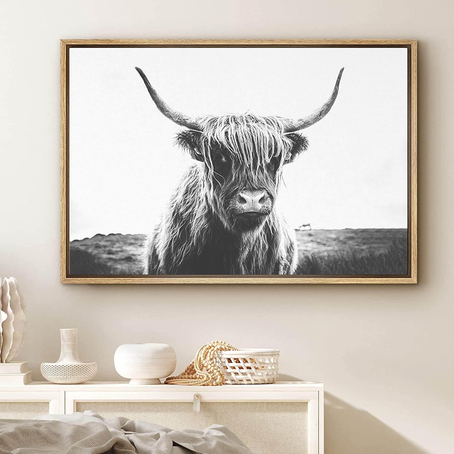 Yellow Abstract Black Cow Funky Animal Canvas Wall Art Large Picture Prints 