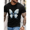 thumbnail image 3 of Men's T-Shirt Vintage Blue Butterfly Wings White Floral Short Sleeve Casual Tee Classic Crew Neck T-Shirt for Men, Black 4XL, 3 of 6
