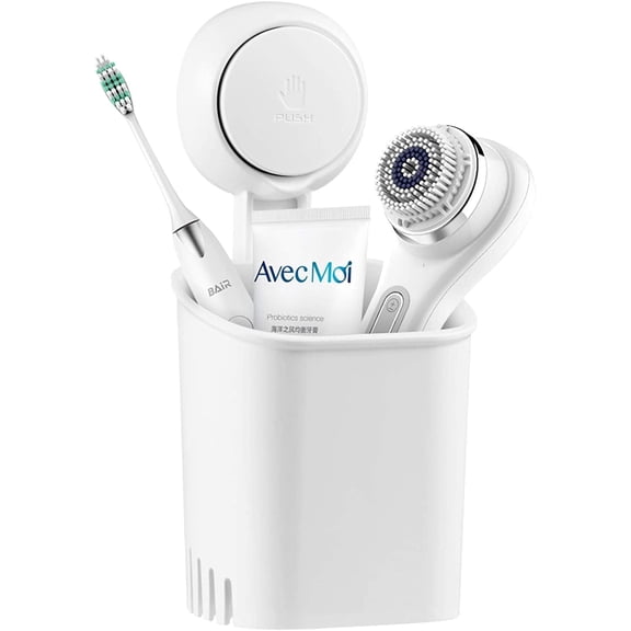 Aship Suction Cup Toothbrush Holder, No-Drill Removable Toothbrush Holders for Bathrooms Kitchen, 11 lbs Heavy Duty Tooth Brush Holder, Waterproof Electric Toothbrush & Toothpaste Holder, White