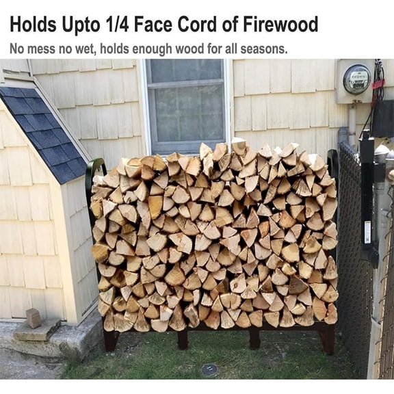 Firewood Rack Stand 4ft Heavy Duty Logs Holder for Outdoor Indoor Fireplace Metal Wood Pile Storage Stacker Organizer