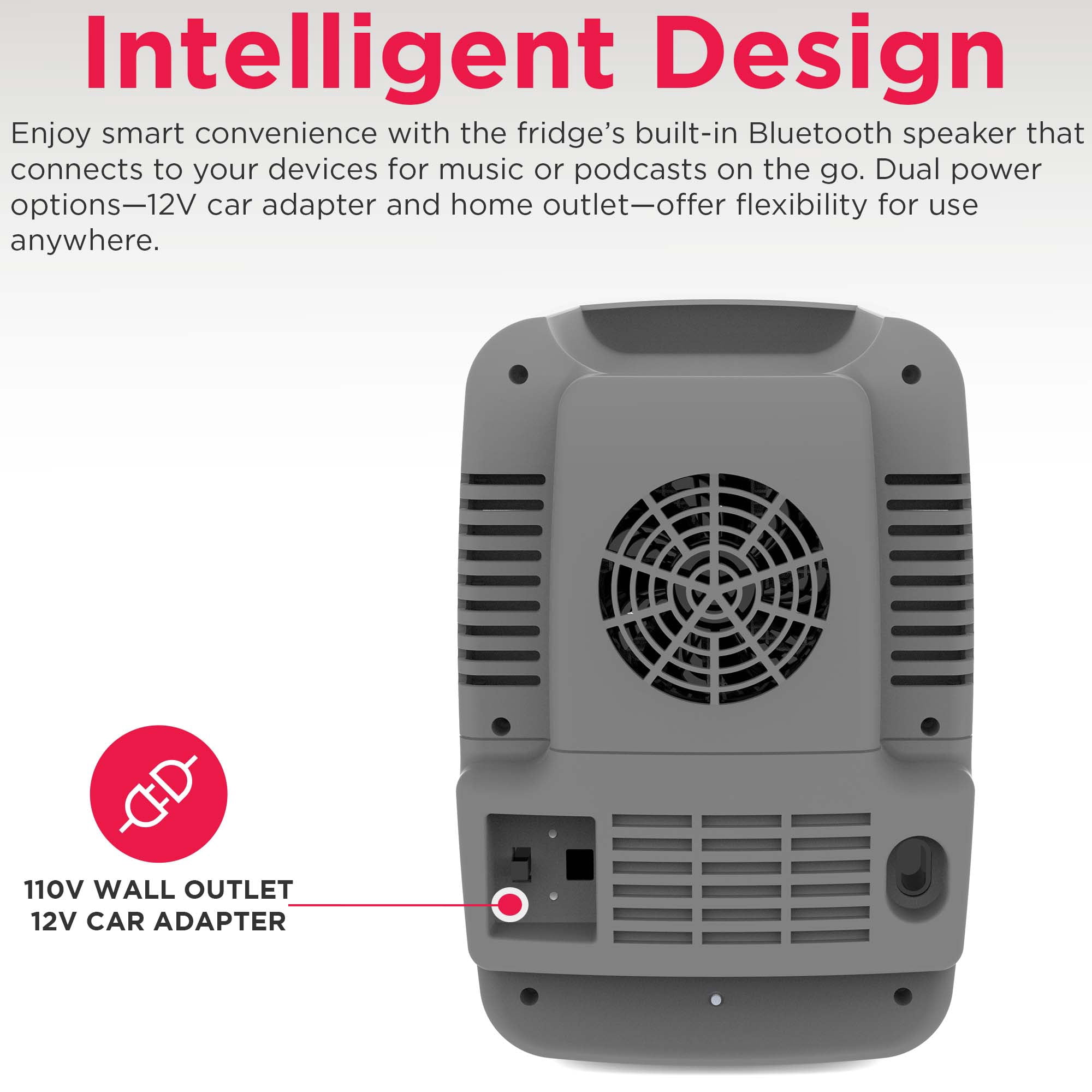 Frigidaire 6 Can Mini Cooler with Bluetooth Speaker, 4 Liter Personal Fridge with AC/DC Adapter, Pewter