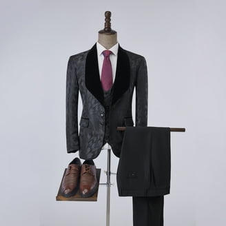 Mens 2 Pieces Luxury Applique Suits 1 Button Print Dinner Tuxedo Jacket