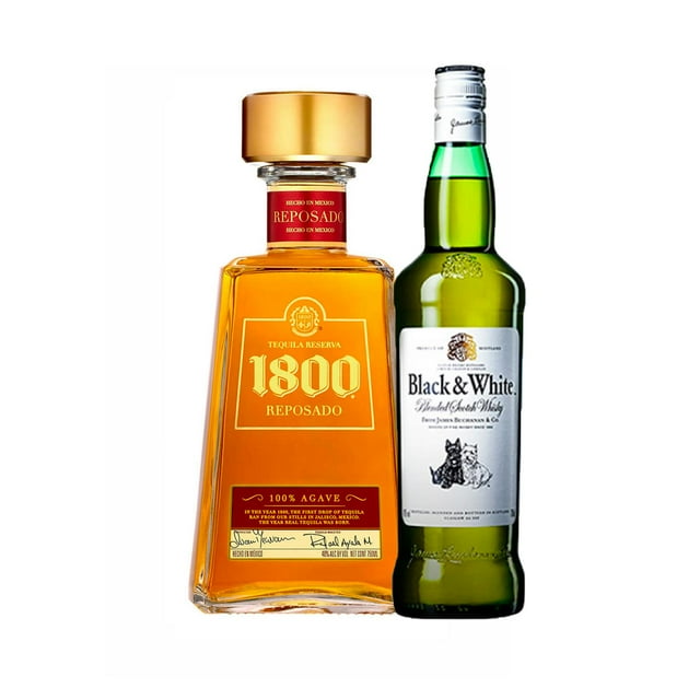Tequila 1800 Reposado 700 ml y Whisky Black And White Blend 700 ml
