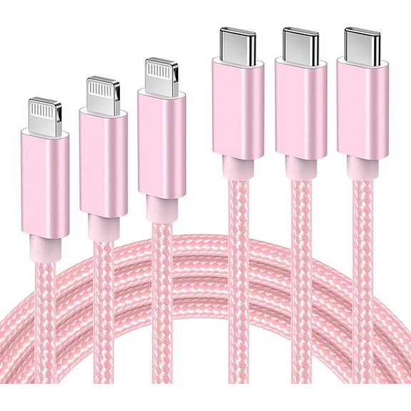 Quntis USB C Fast Charger Cable 3 Pack 3/6/10ft, Type C Charger Cord Compatible with iPhone 14 14 Pro Max 13 2 11 XS XR 8 7 iPad - Pink