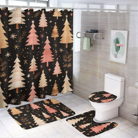 Cute Halloween Printed 4Pcs Shower Curtain Sets with Non-Slip Rug, Toilet Lid Cover and Bath Mat, Waterproof Shower Curtain, Home Bathroom Decor with 12 Hooks.72 X 72 in