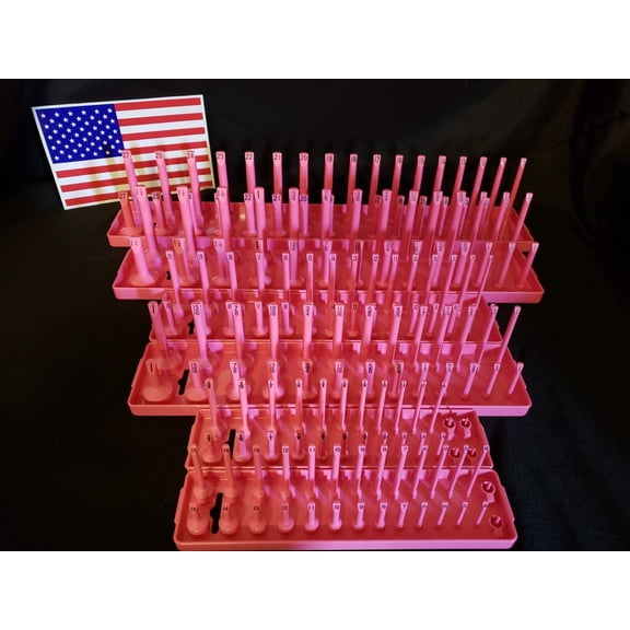 Hansen 6 Pc Socket Tray Metric SAE Tool Rack Holders 1/4" 3/8" 1/2" Pink USA