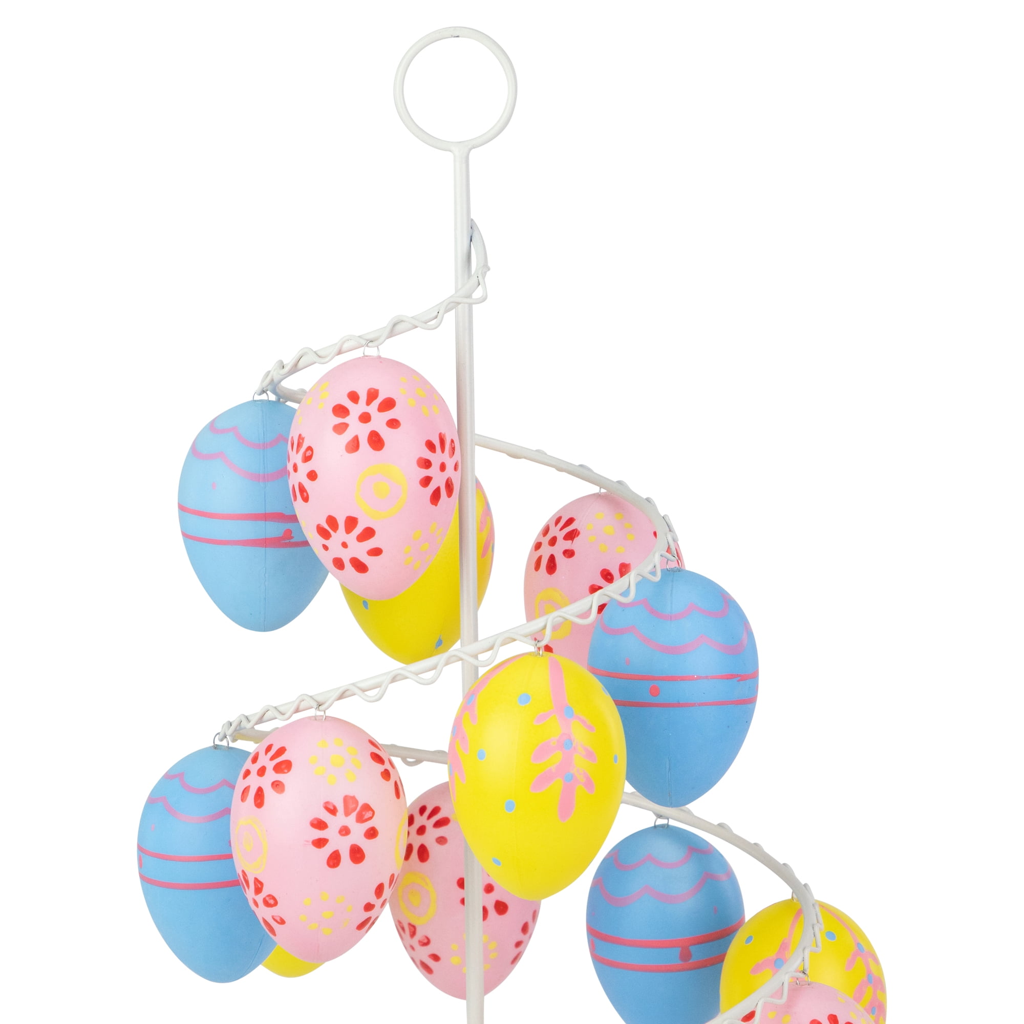 Northlight Floral and Striped Easter Egg Tree - 14.25" - Blue/Yellow/Pink