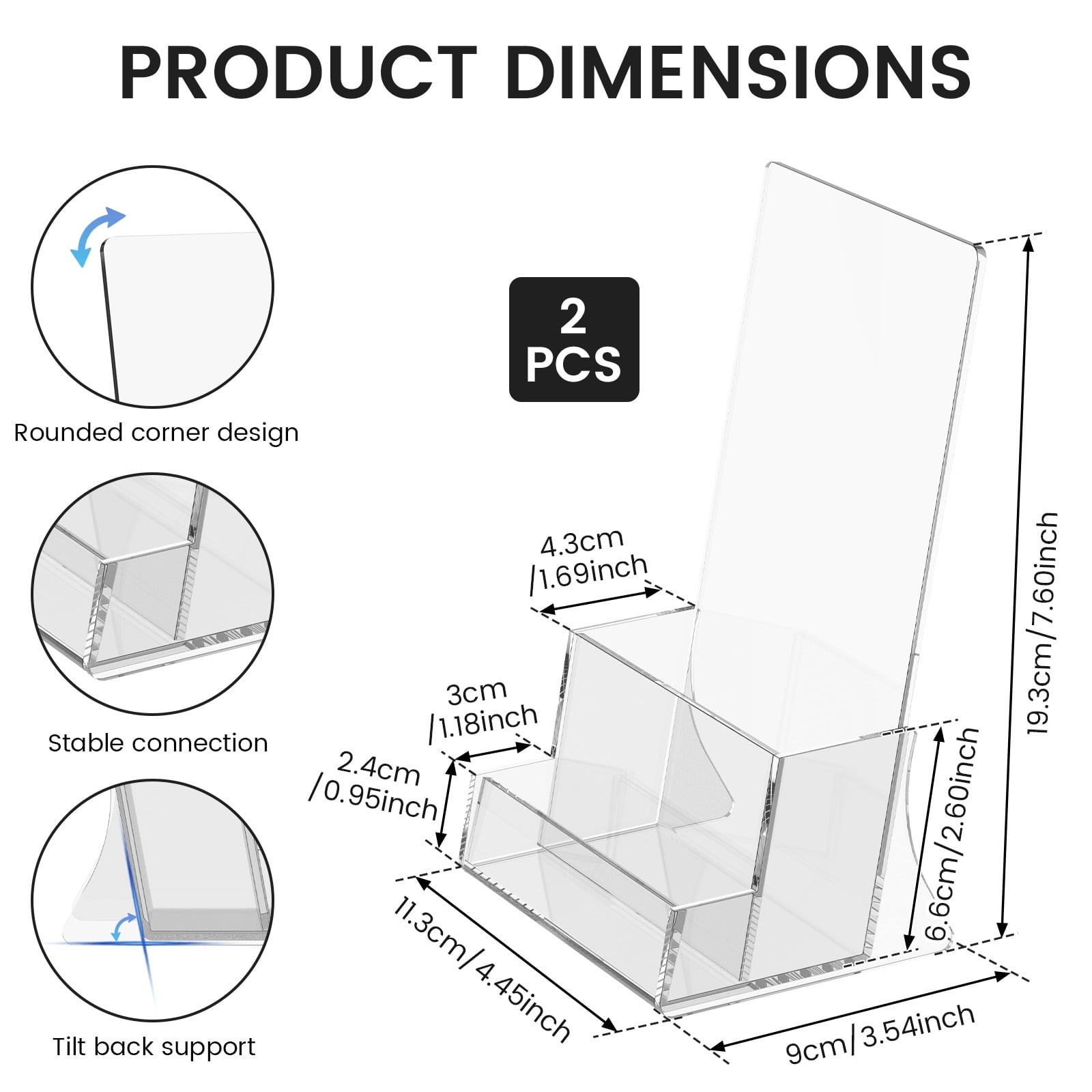 2 Pack Acrylic Brochure Holder Stand 4.5‘’ Clear brochure and business Rack Card Holder Stand Plastic Flyer Display Stand for Magazine Pamphlet Booklets Menu Journals Business Card