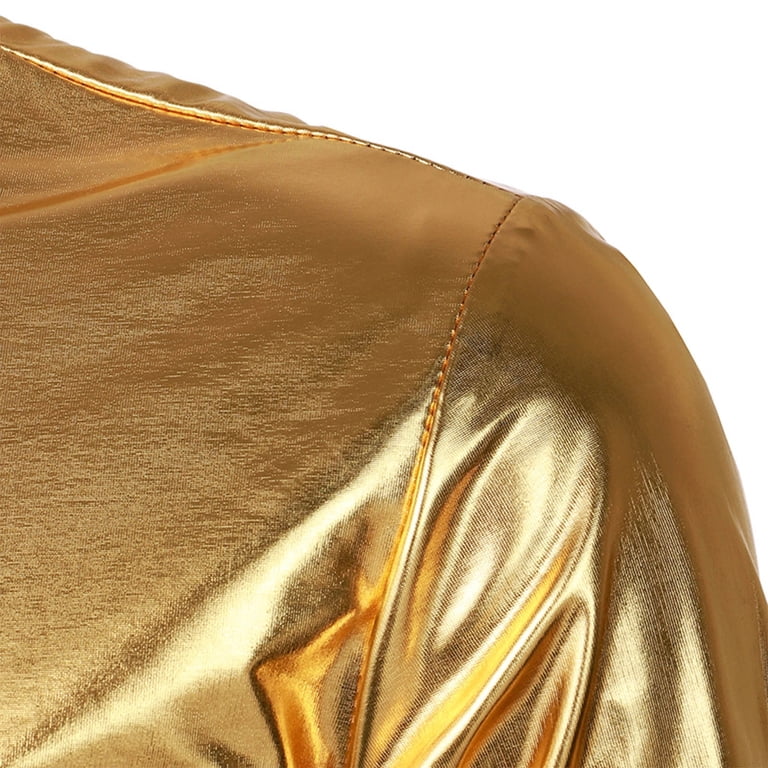YLSDY Men's Metallic Long Sleeve T-Shirts Button Down Dress Shirt Party  Club Shiny Fit Disco Dancing Gold XL - Walmart.com