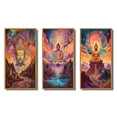 thumbnail image 2 of Designart "Buddha in the Mountains Psychedelic Vision II" Buddhism Framed Wall Art Set Of 3 - Pink Traditional Frame Gallery Set For Office Decor, 2 of 6