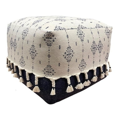 HomeRoots 18" Blue 100% Cotton Ottoman