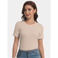 thumbnail image 4 of Women's Crew Neck Ribbed Fitted Shirt Basic Short Sleeves Summer T Shirt Tops, 4 of 7
