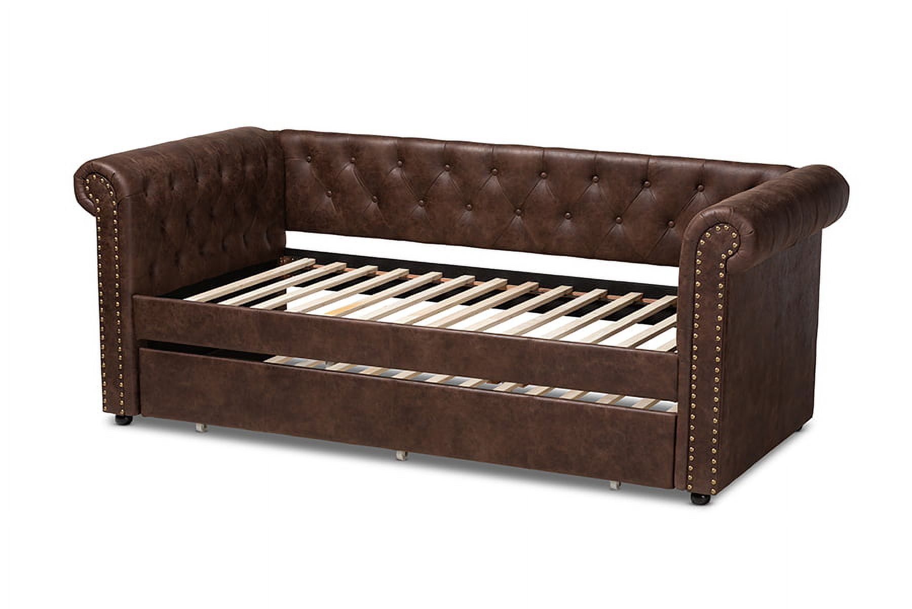 Baxton Studio Mabelle Brown Faux Leather Upholstered Daybed with Trundle