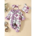 thumbnail image 3 of HWJAD Newborn Baby Girl Clothes One Piece Jumpsuits Clothes Long Sleeve Romper Spring Fall 3PCS Set Clothes for Baby, 3 of 8