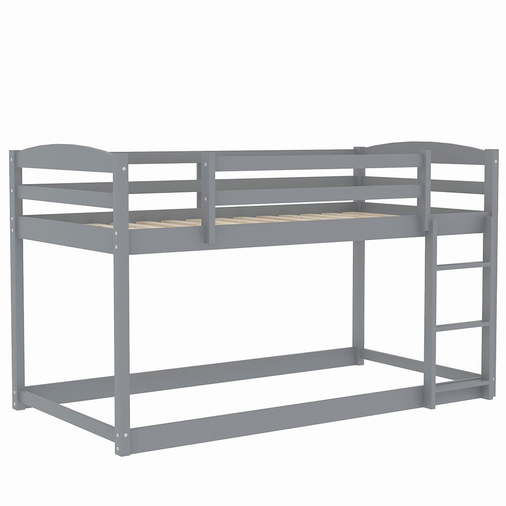 Kadyn Solid Wood Twin Bunk Bed with Ladder and Safety Rail, Gray Kadyn Solid Wood Twin Bunk Bed with Ladder and Safety Rail, Gray