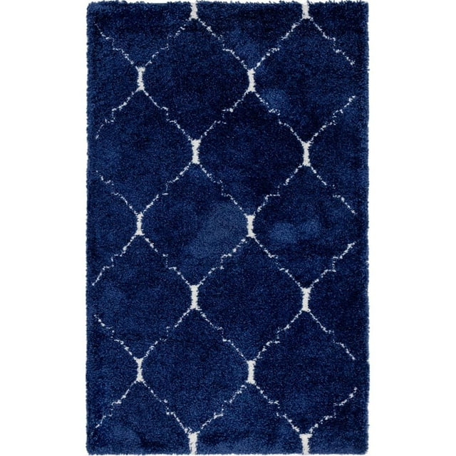 Unique Loom Rabat Shag Lattice Design Rug 5' x 8' Rectangle Navy Blue/Ivory