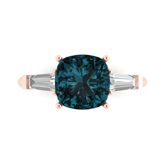 Three-Stone Engagement Ring for Women - 3ct Natural London Blue Topaz in 14K Rose Gold Promise Ring