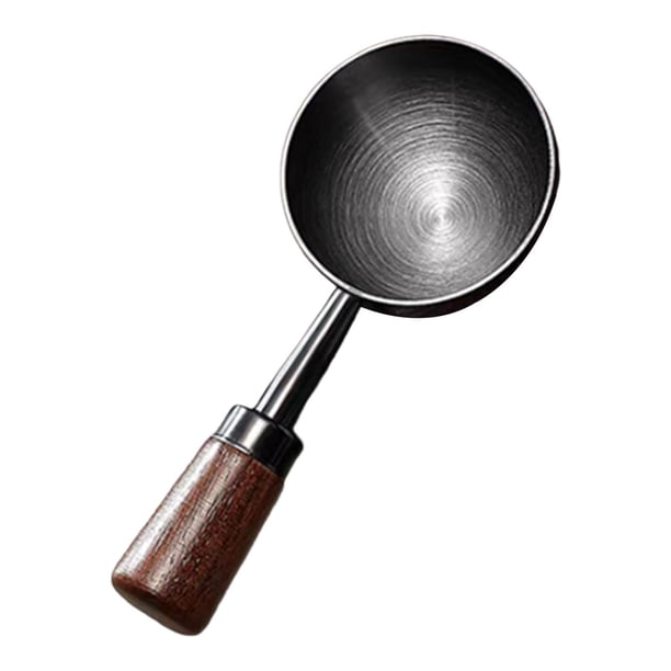 Cuchara medidora de café de acero inoxidable con mango de madera de nogal. 10cmx44cm