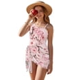thumbnail image 2 of SEANATIVE Girls Swimsuit and Cover Up Set One Piece Bathing Suit See-through Mesh Skirt, 2 Piece Back Cut Out Design Swimwear, Size 15-16 Years, Butterfly Floral Pink, 2 of 7