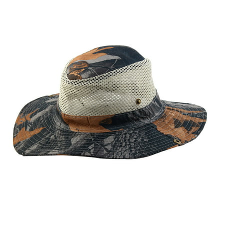Men Summer Wide Brim Western Style Camouflage Mesh Cap Net Sunhat Cowboy Hat