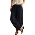 thumbnail image 2 of Only Moment Loose Fit Linen Pants with Flounce Hem Pant Legs Pants for Women High Waist Trousers with Pockets Casual Lounge Black,XXXL, 2 of 5