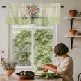 thumbnail image 6 of Watercolor Flowers Rod Pocket Curtain Valance, Spring Floral Sage Green Stripes Check Farmhouse Window Valance for Living Room, Bedroom, Kitchen 42"W x 12"L, 6 of 9