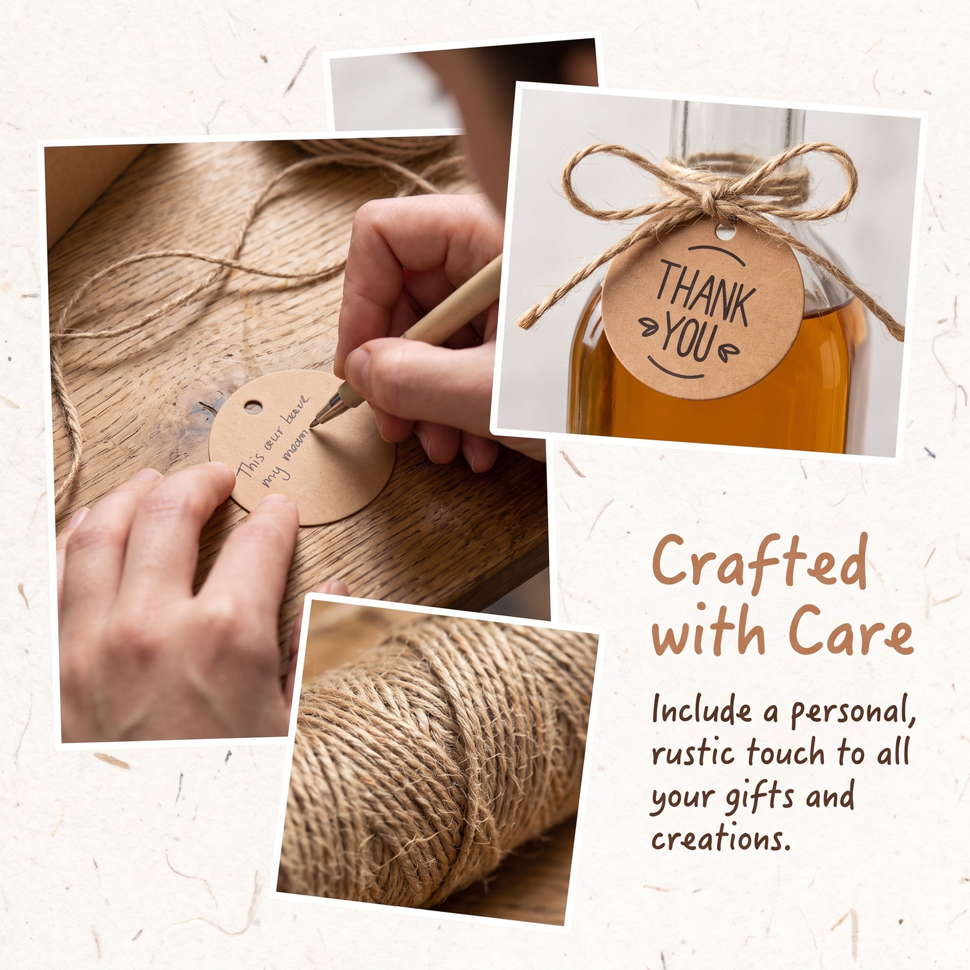 Unique Bargains Round Circle Gift Tags with Natural Twine 1.2" x 1.2" Tiny Heart Pattern